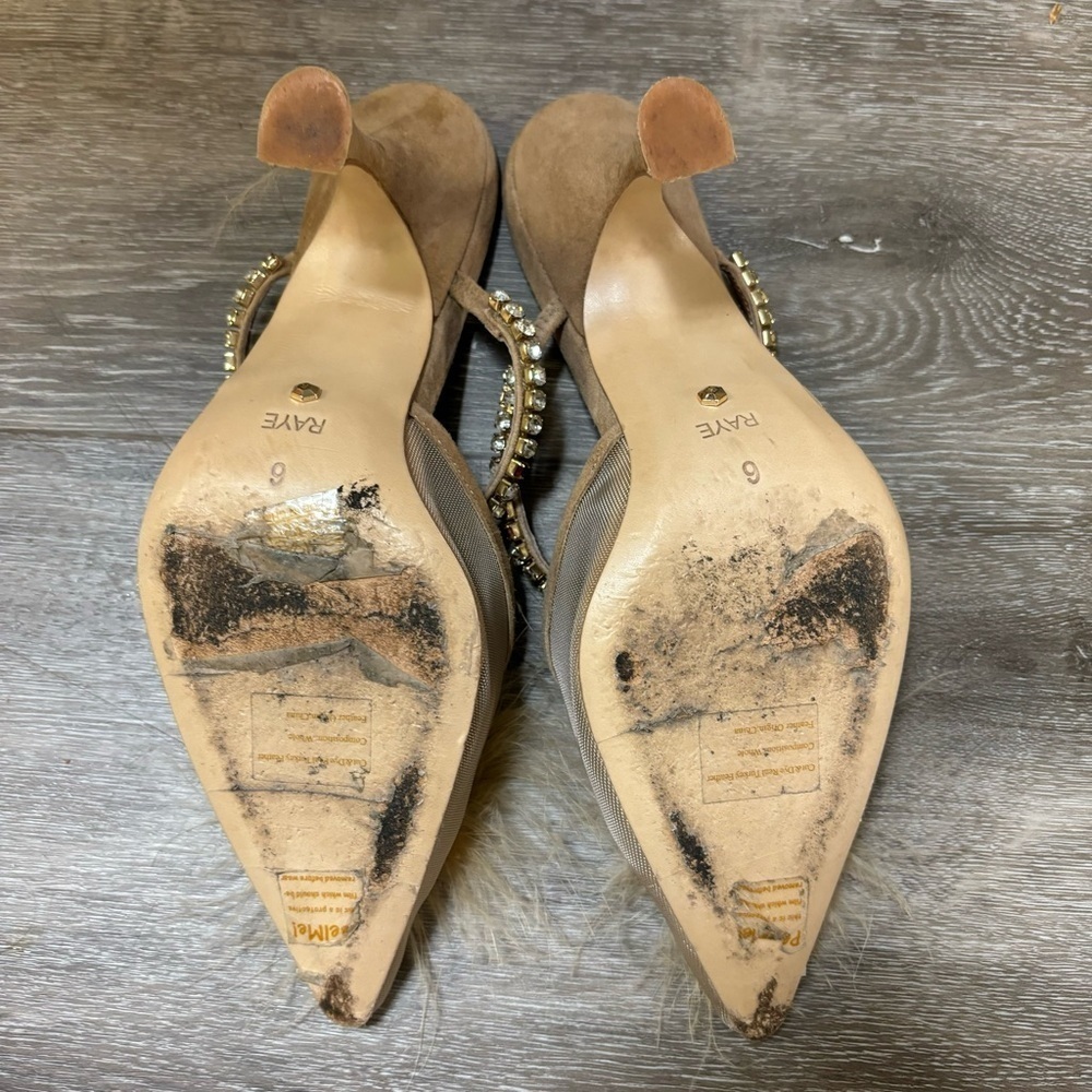 RAYE Duke Nude Feather Crystal Pointed Toe Heels Size 6 REVOLVE - Picture 9 of 10